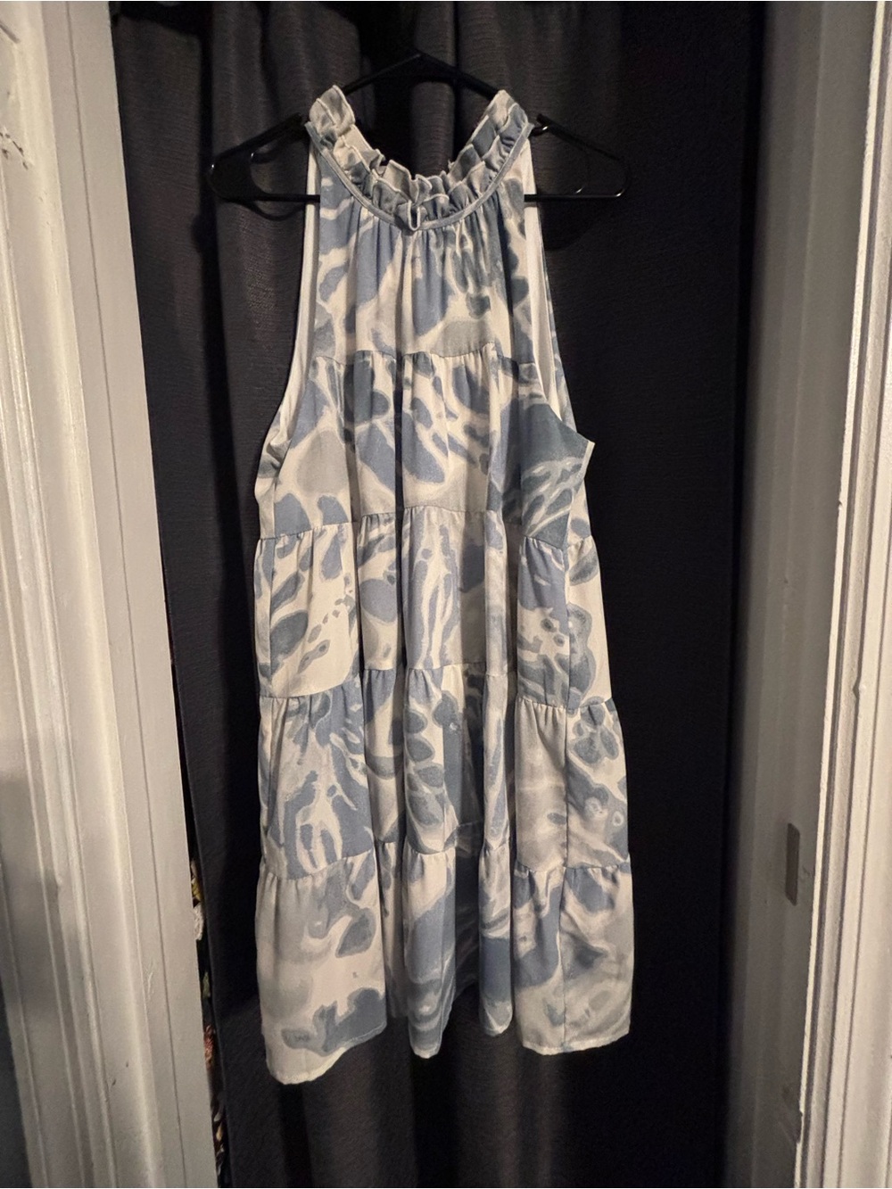entro Light Blue and White Tiered Halter Dress